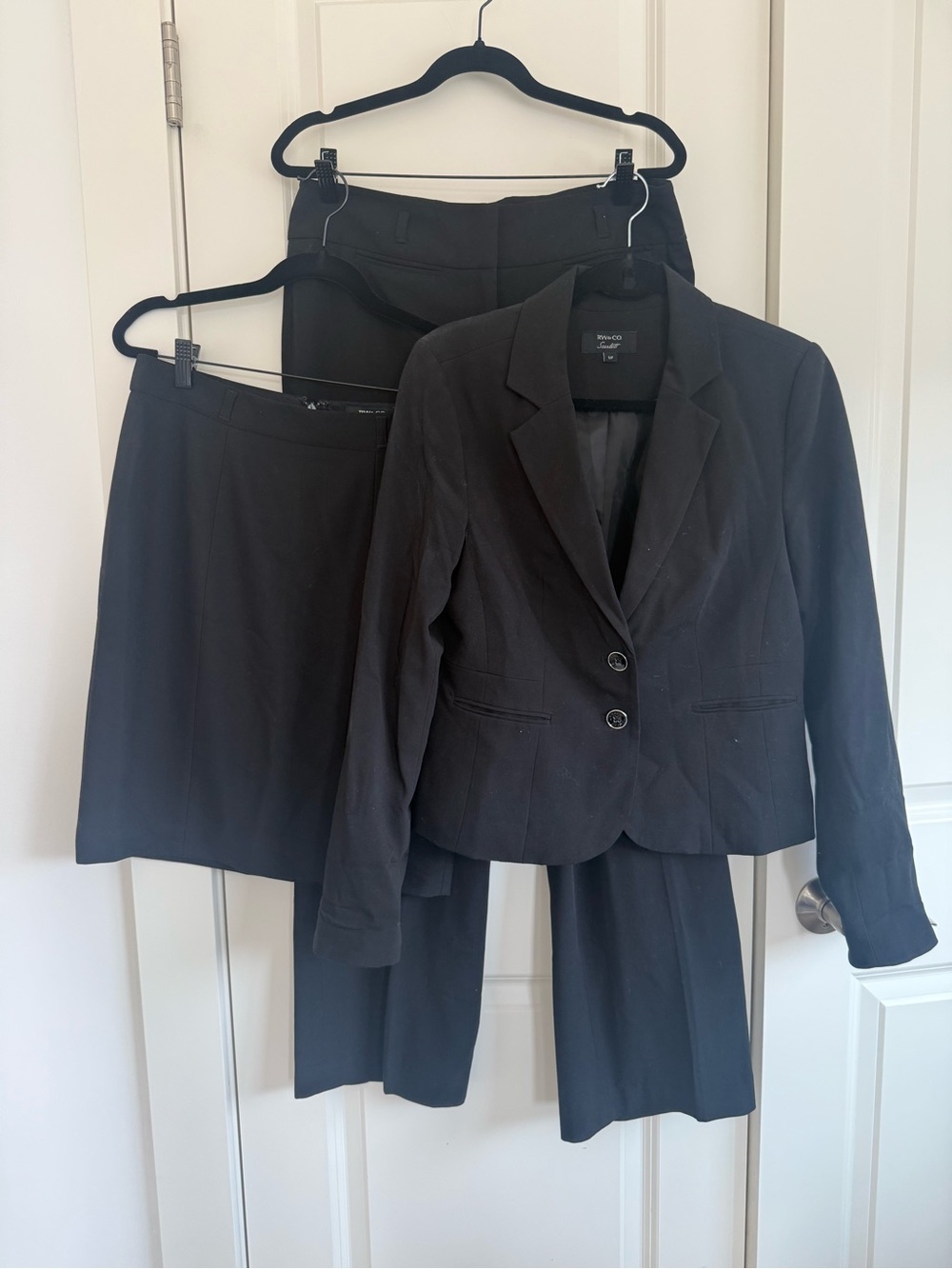 RW&CO. Black Women's 3-Piece Suit Jacket with Skirt and Pants